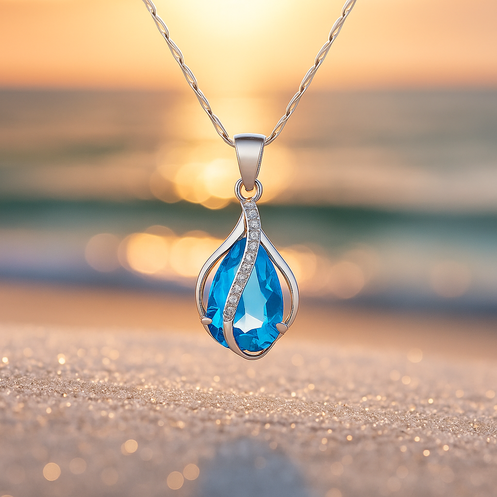 Lichttropfen β Necklace with Blue Zirconia and Silver Finish