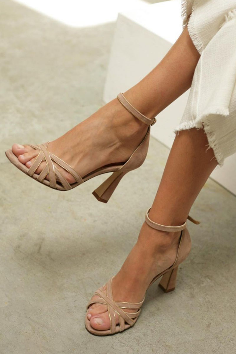 Elviera | Patchwork round-toe sandals with slim heel