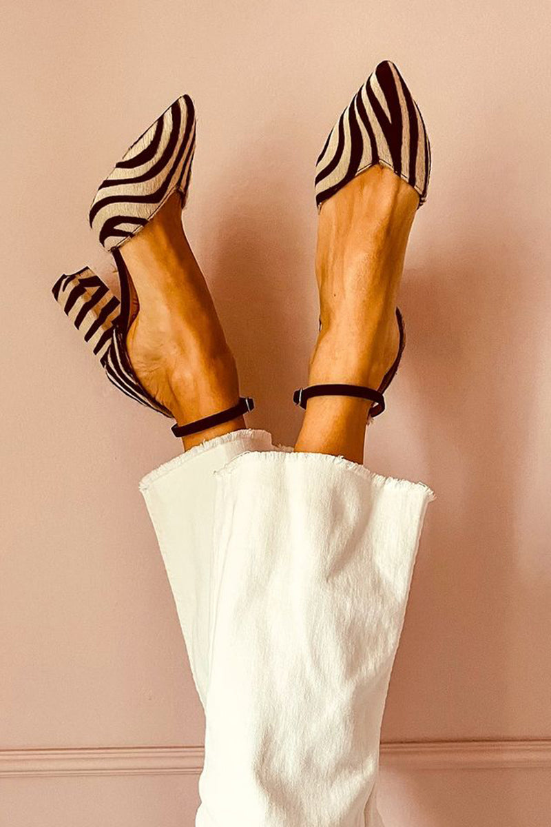 Zebrina | Medium heel sandals with strap and zebra print