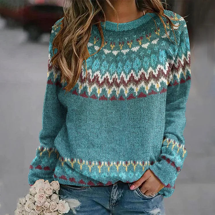Peyton - Comfortable sweatshirt with retro wave pattern