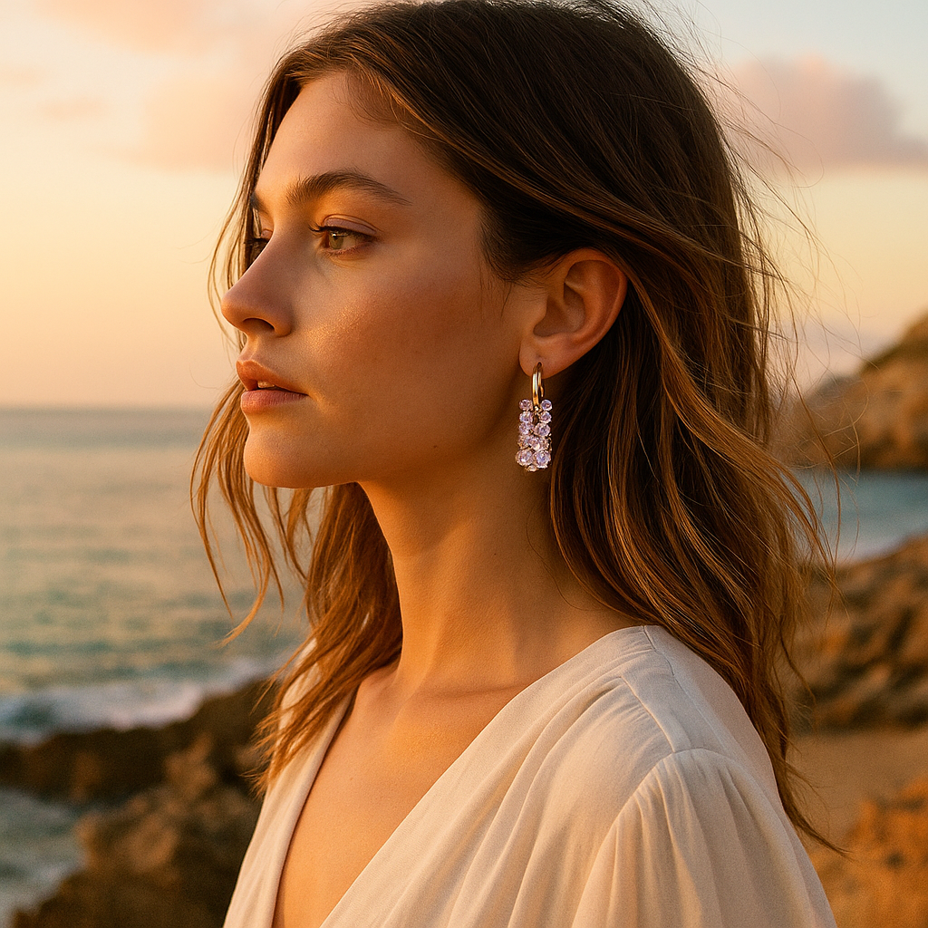 Pearl | Earrings with Purple Gemstones