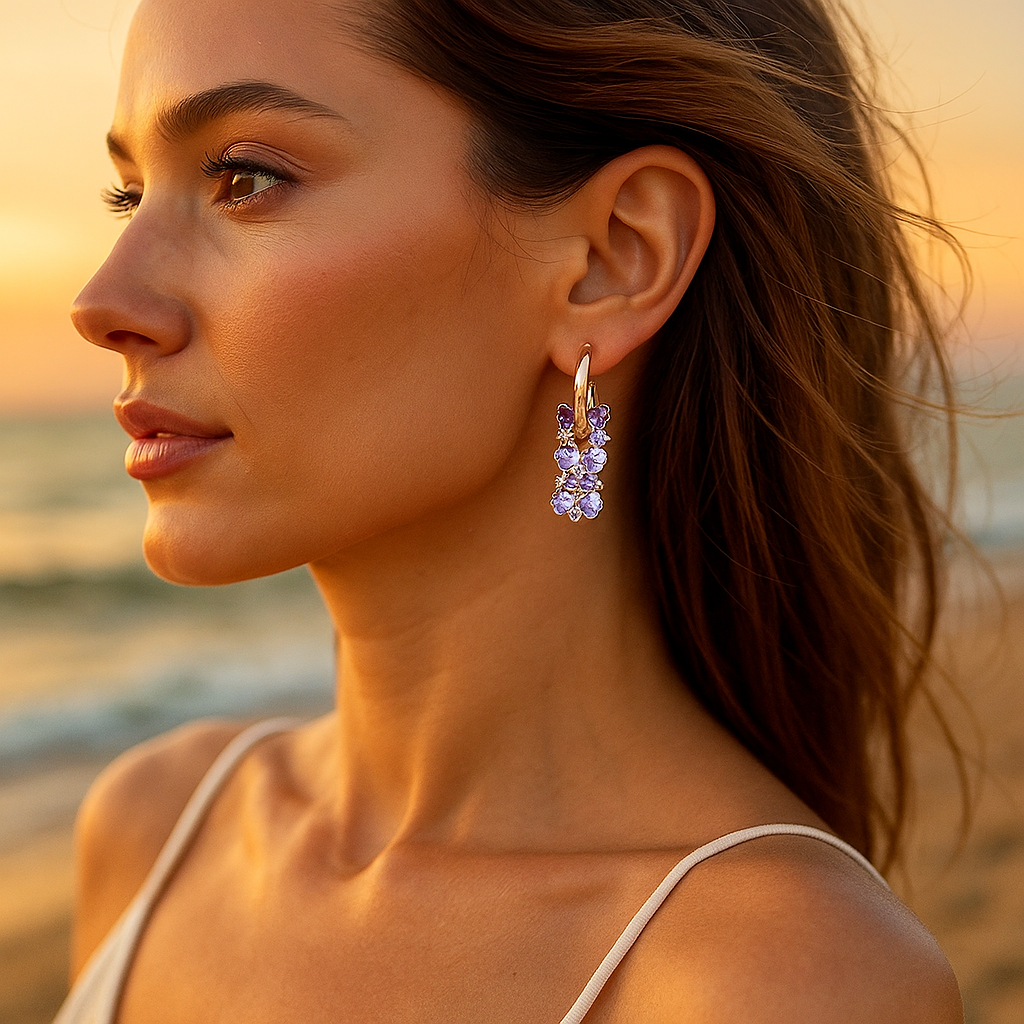 Pearl | Earrings with Purple Gemstones