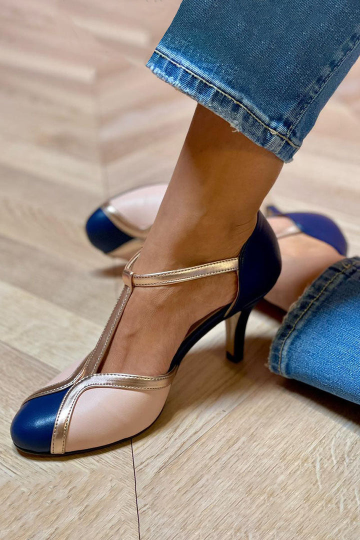 Alessia | Colorful T-strap high-heeled shoes with round toe