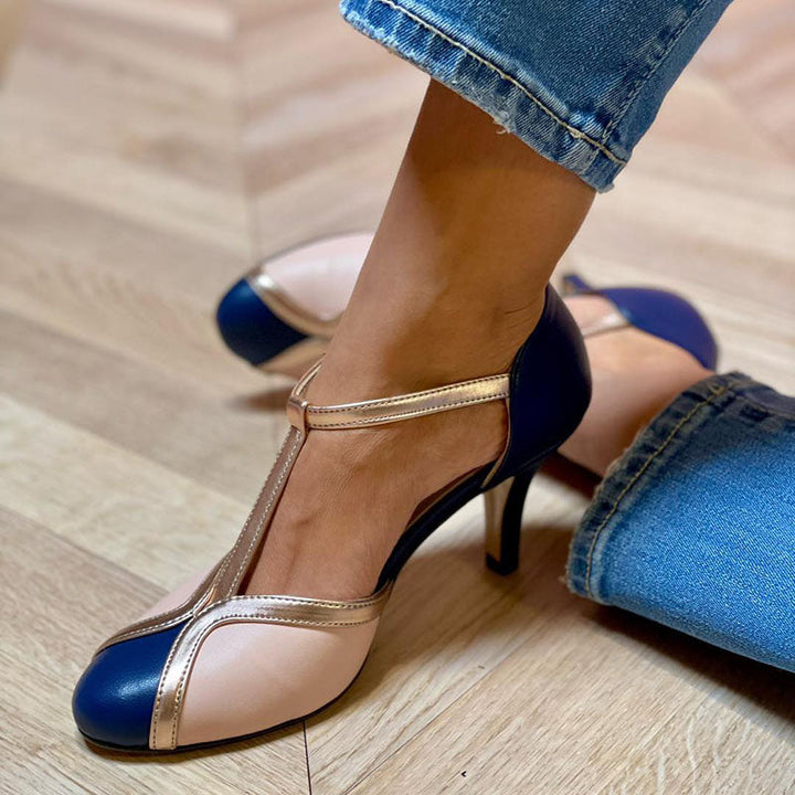 Alessia | Colorful T-strap high-heeled shoes with round toe