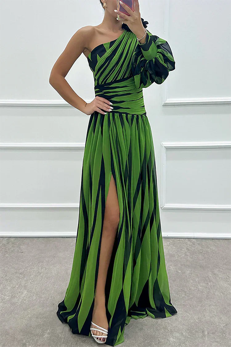 Shiloh - Elegant one-shoulder striped long dress