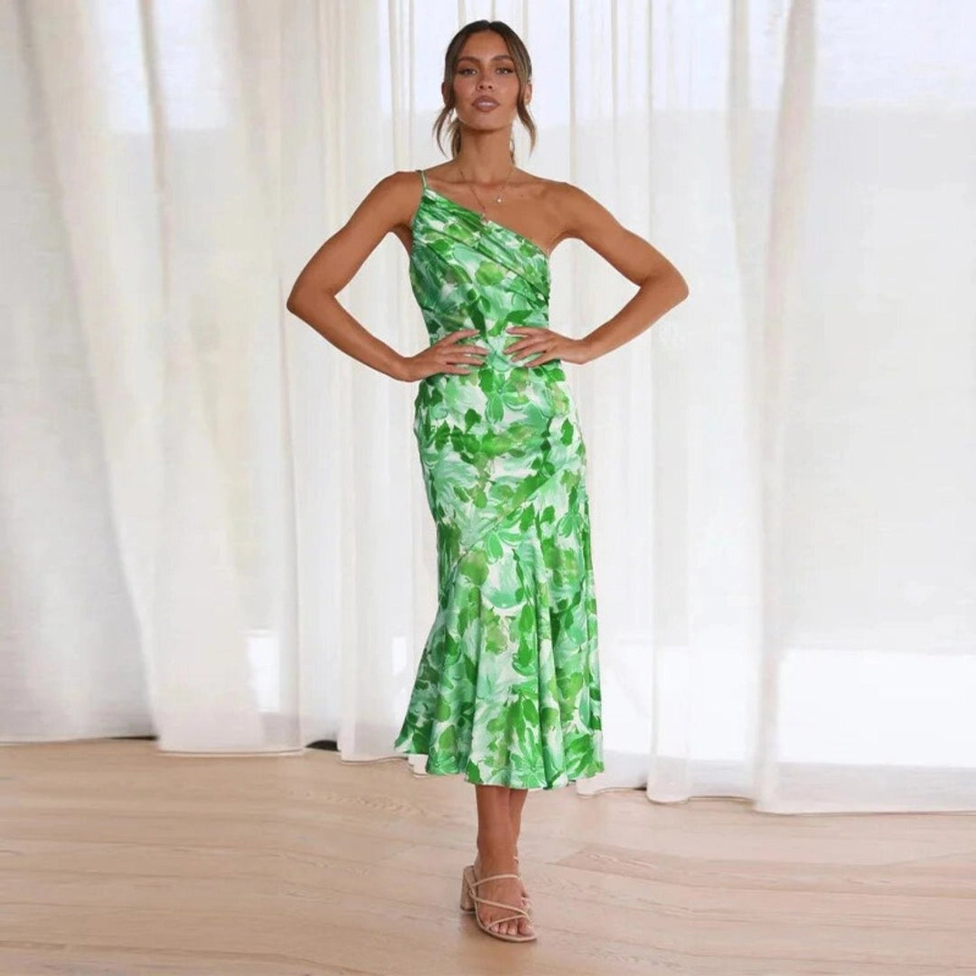 Audrey - Maxi Asymmetric Dress with Floral Print