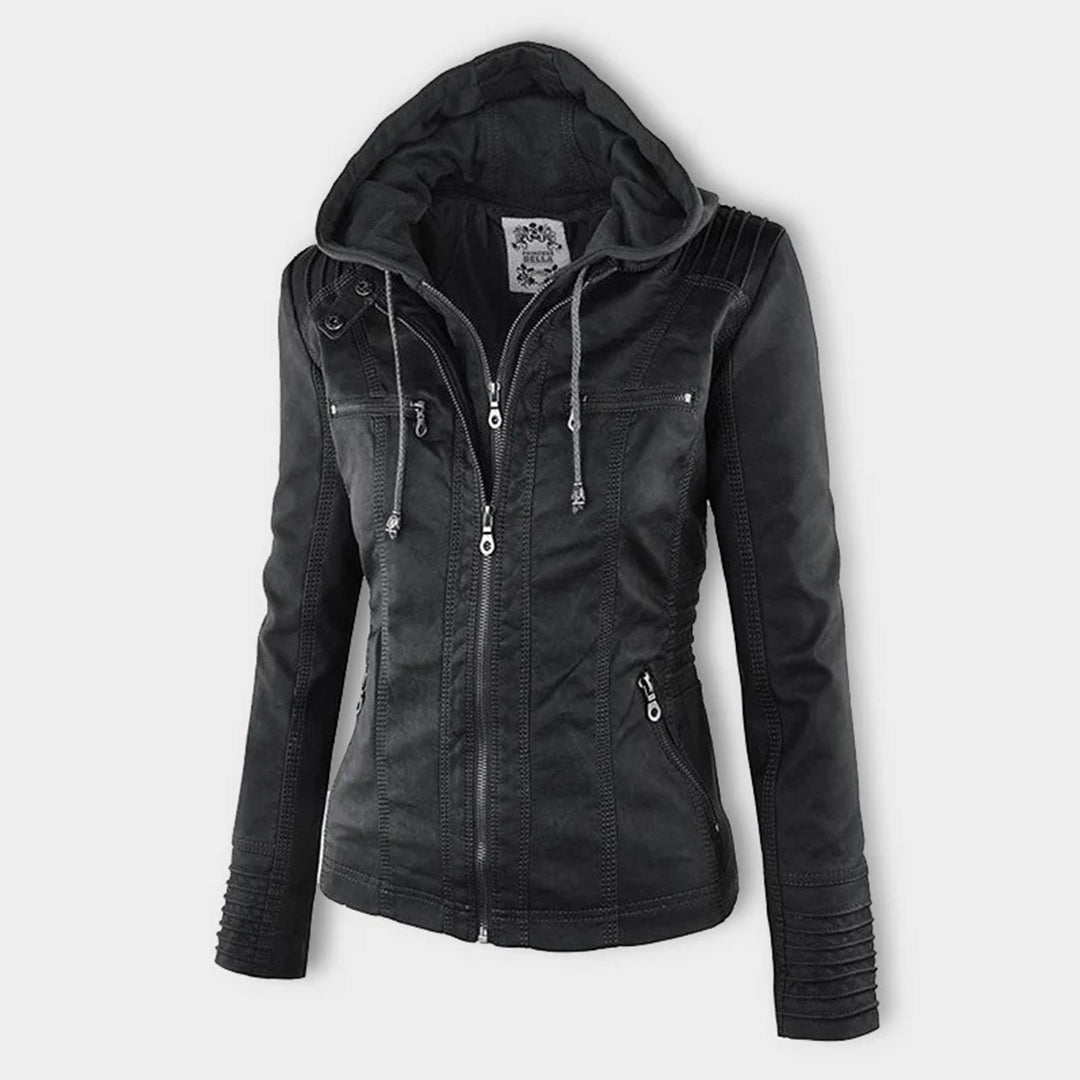 Selina - Chic Waterproof Hooded Leather Jacket for Women