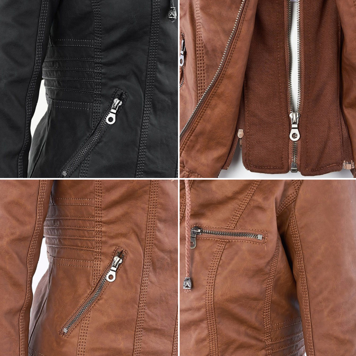 Selina - Chic Waterproof Hooded Leather Jacket for Women