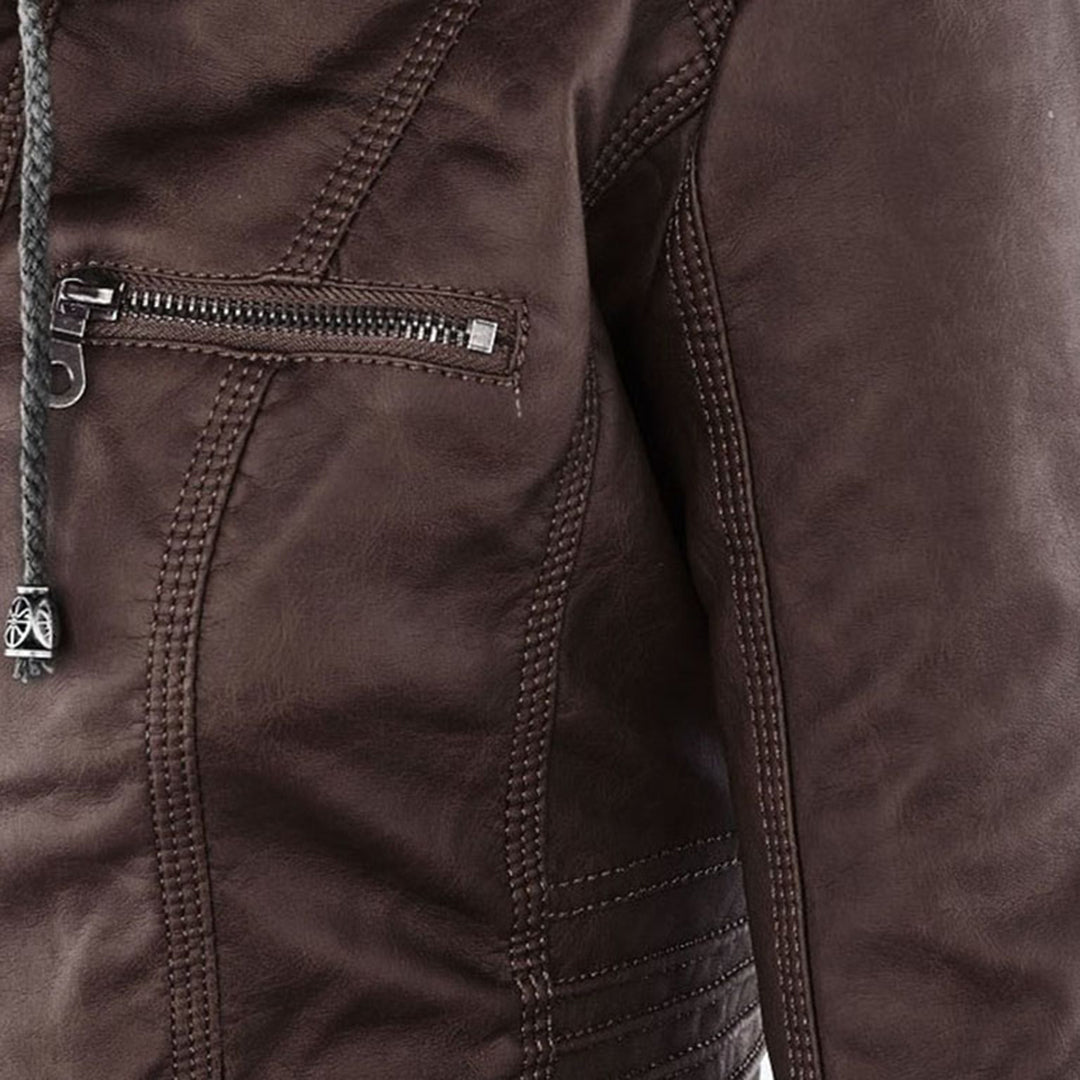 Selina - Chic Waterproof Hooded Leather Jacket for Women