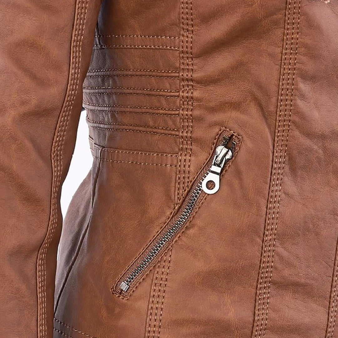 Selina - Chic Waterproof Hooded Leather Jacket for Women
