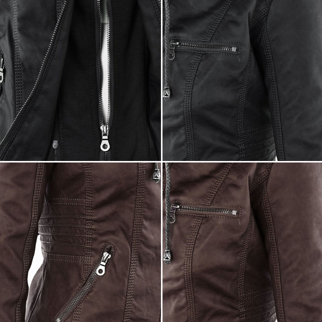 Selina - Chic Waterproof Hooded Leather Jacket for Women