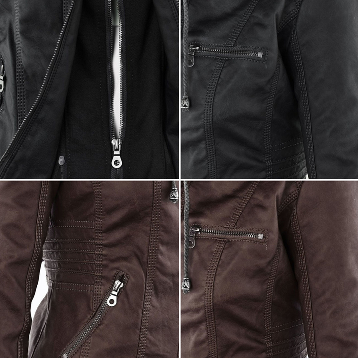 Selina - Chic Waterproof Hooded Leather Jacket for Women