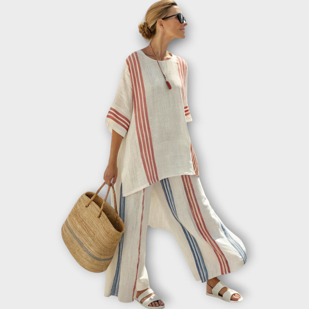 Anila - Elegant Two Piece Set with Striped Design