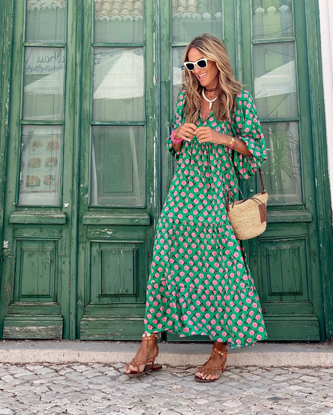 Sharon - Floating Dress with Rose Pattern
