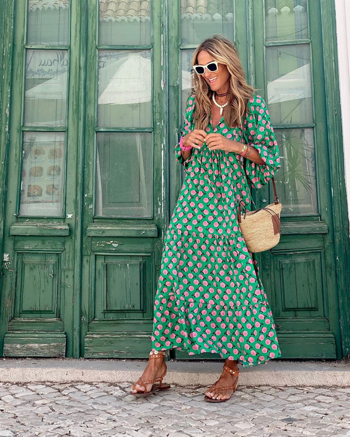 Sharon - Floating Dress with Rose Pattern
