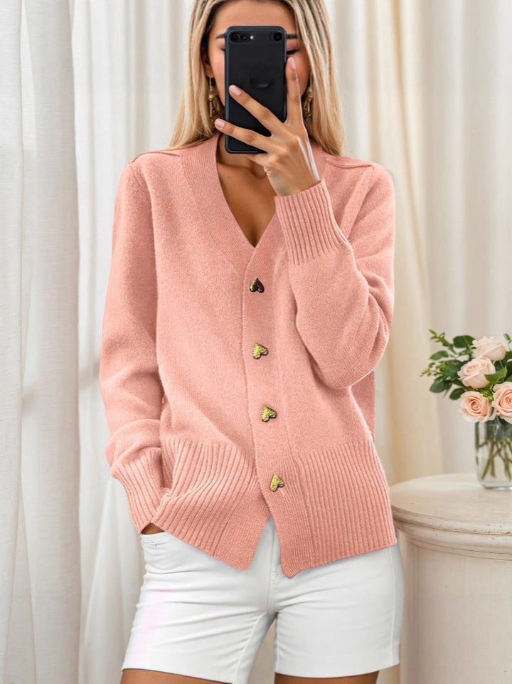 Adelaine – Stylish Women's Heart Button Cardigan