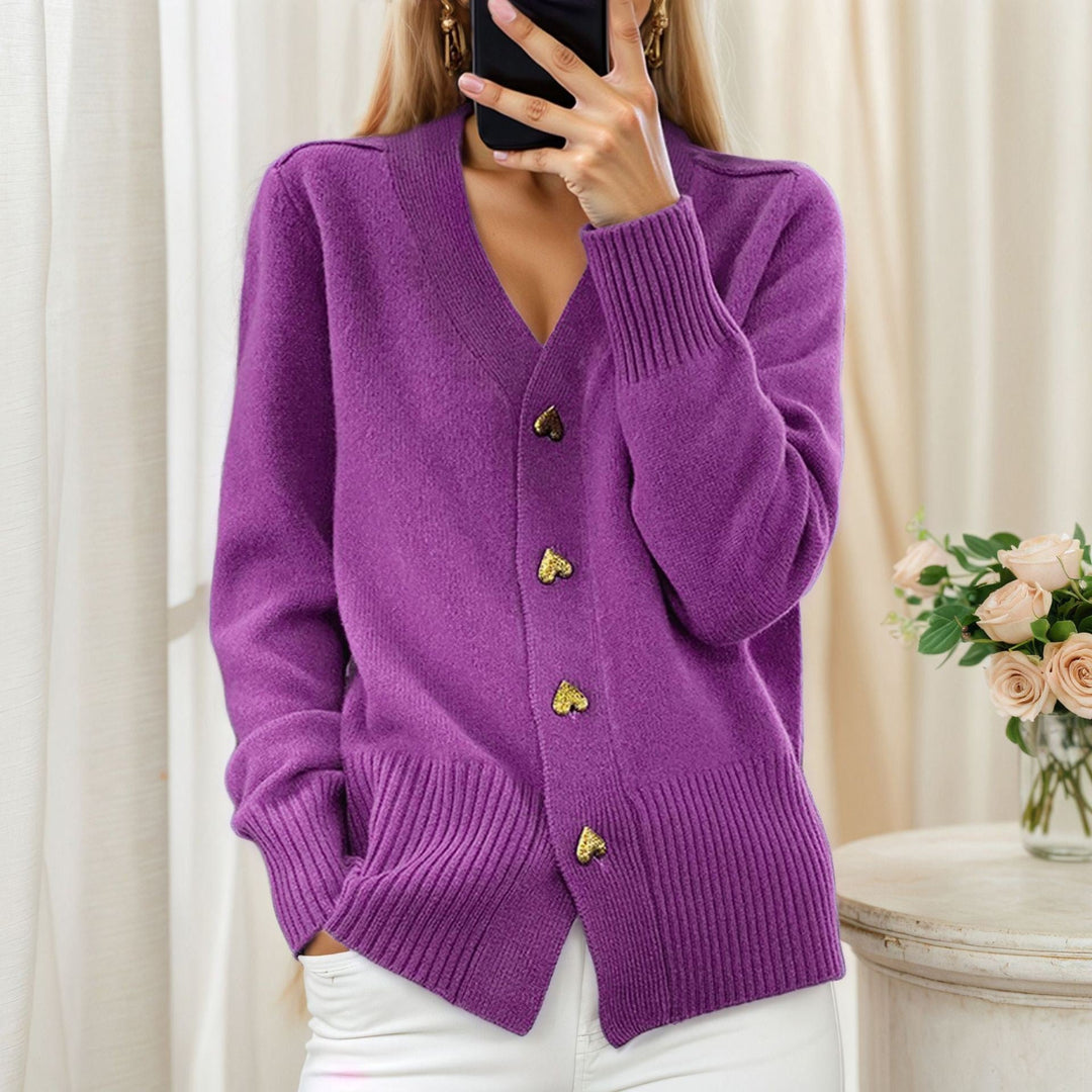 Adelaine – Stylish Women's Heart Button Cardigan