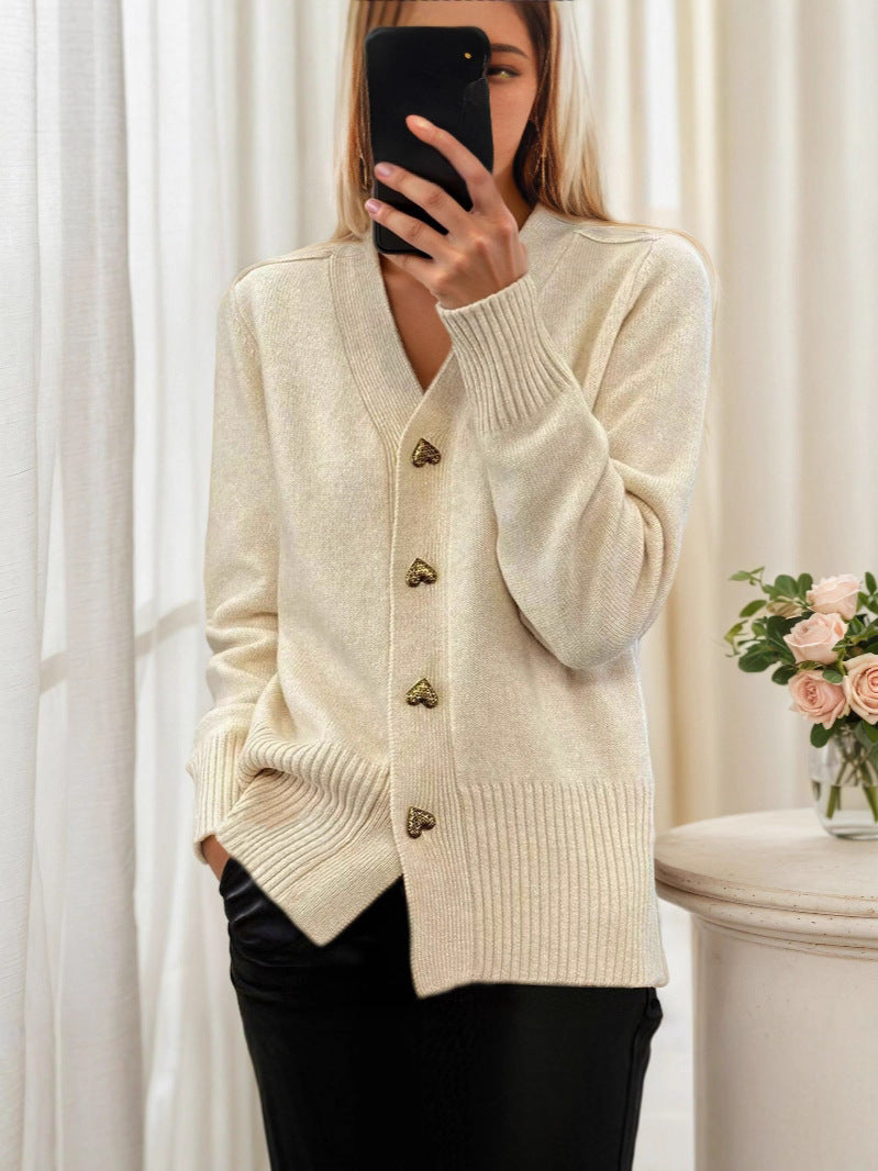 Adelaine – Stylish Women's Heart Button Cardigan