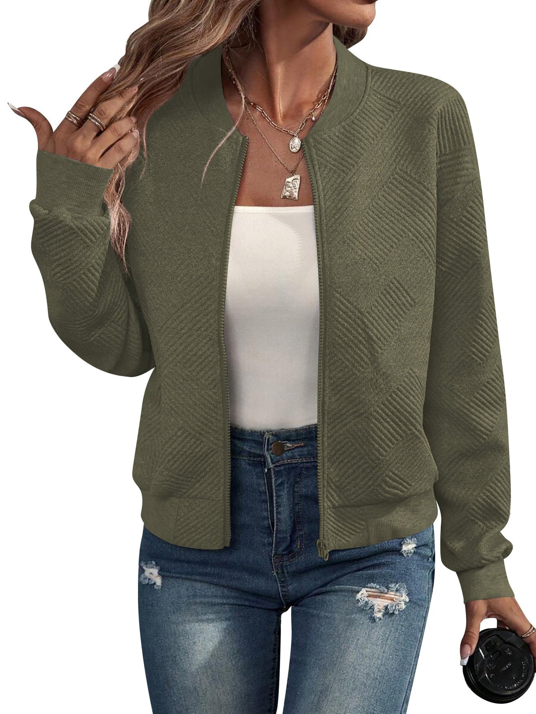 Gwyneth – Elegant Zip Bomber Jacket