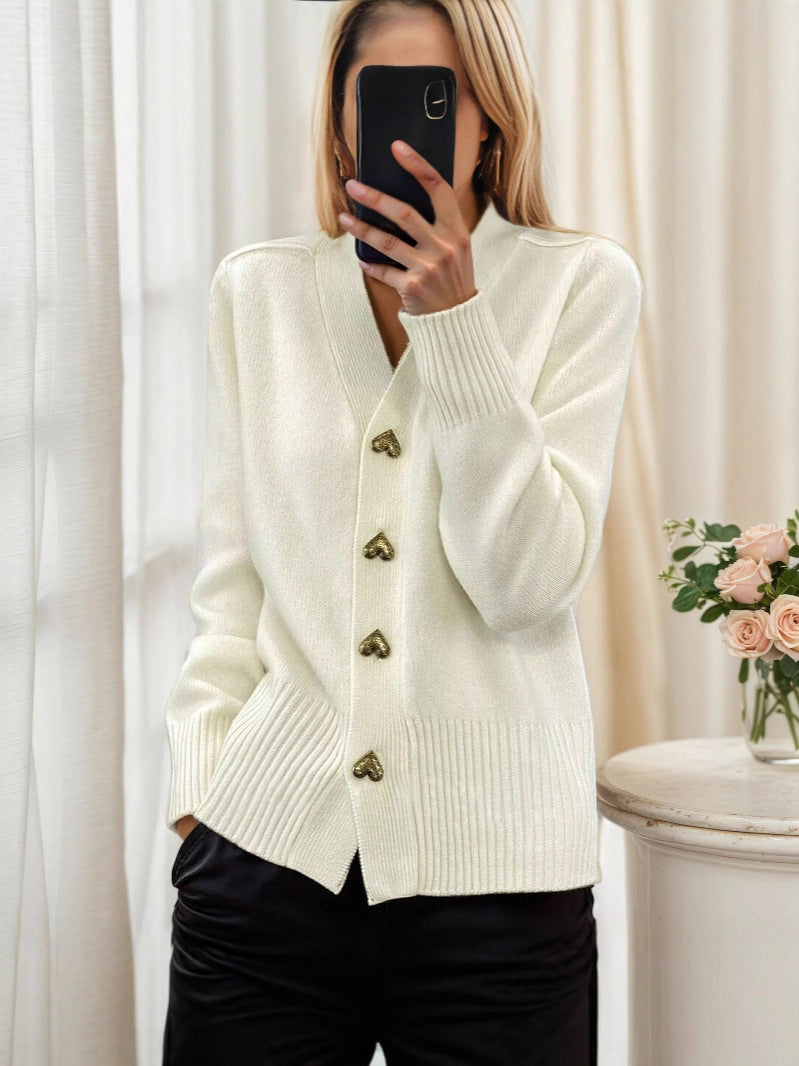 Adelaine – Stylish Women's Heart Button Cardigan