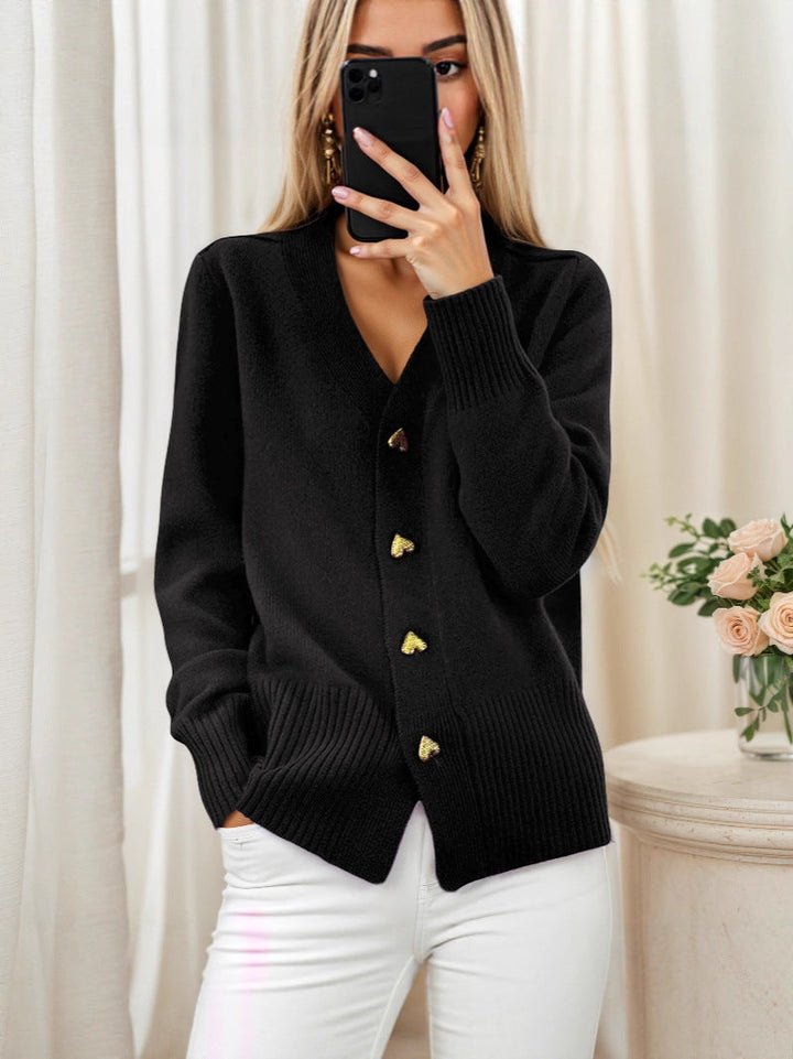 Adelaine – Stylish Women's Heart Button Cardigan