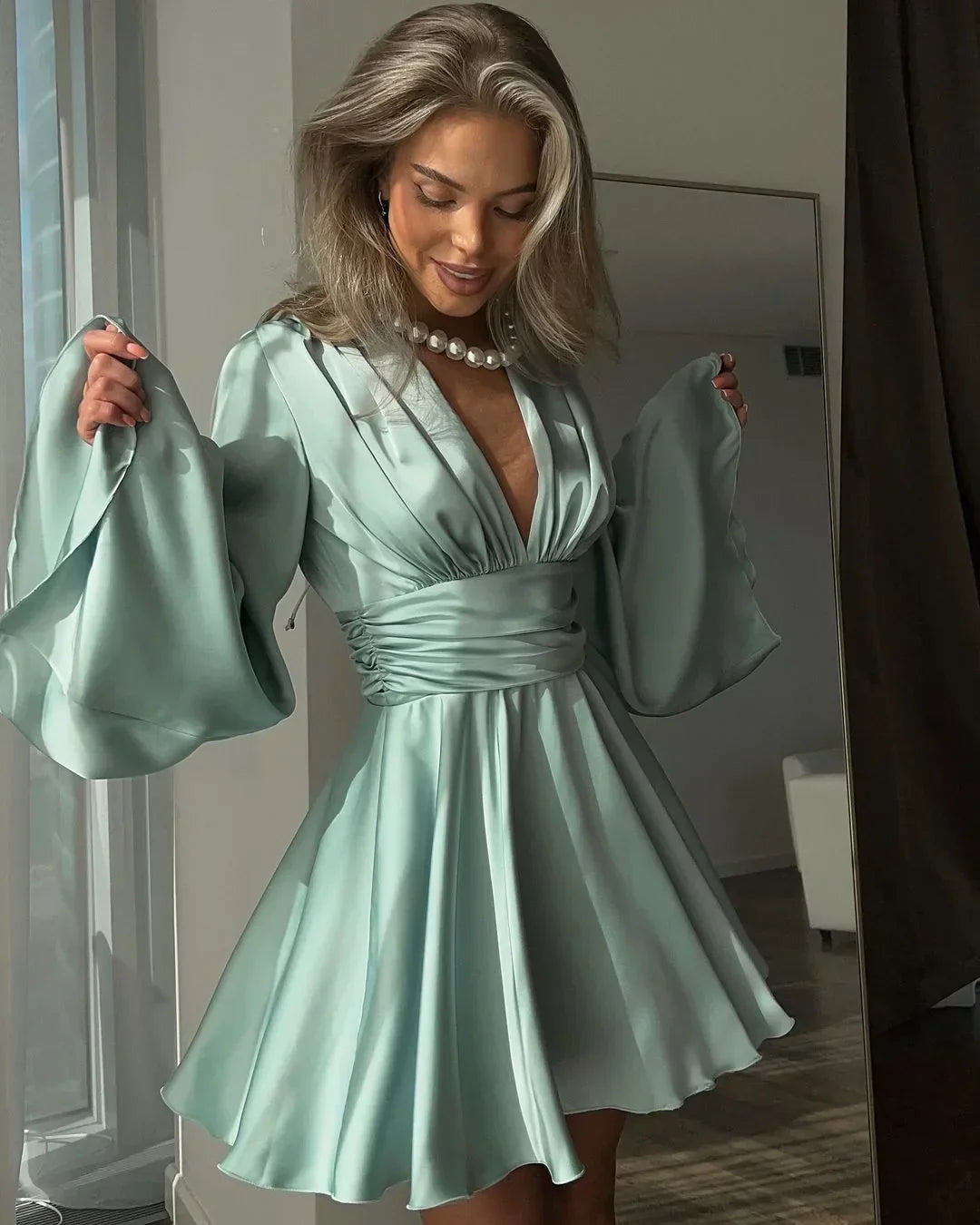 Amber - Satin Dress with Loose Sleeves