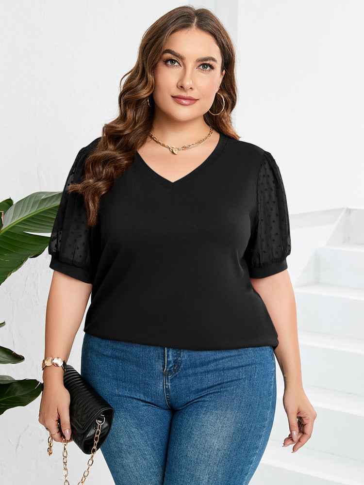 Hilary – Elegant Sheer Sleeve V-Neck Blouse