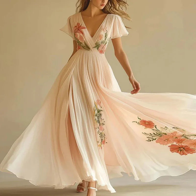 Amelia - Elegant party dresses with V-neck and high waist