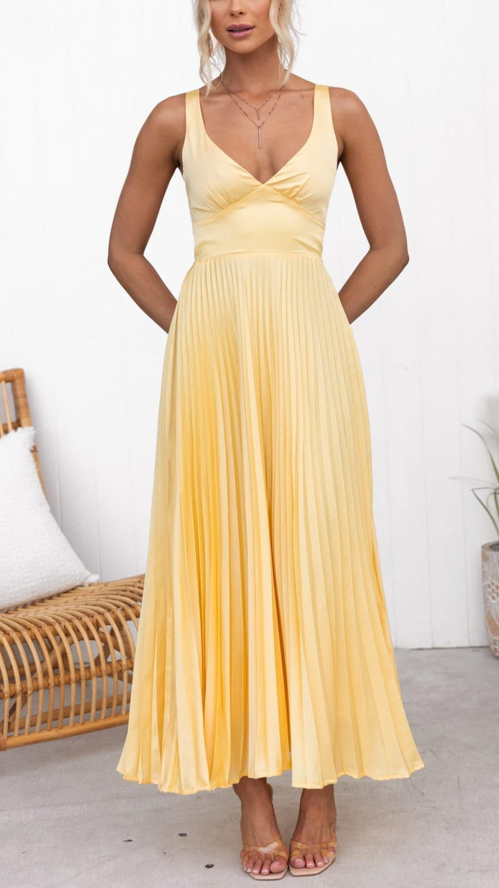 Lydia - Midi Dress with Pleats and V-Neckline