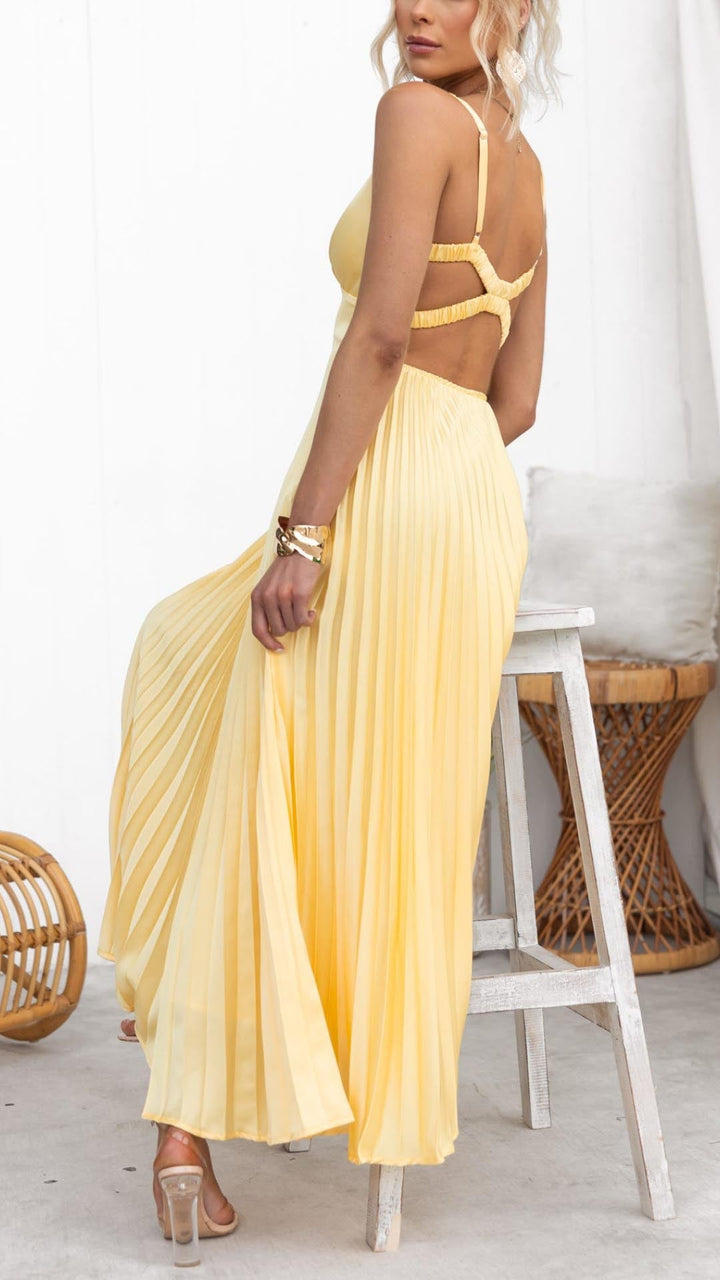 Lydia - Midi Dress with Pleats and V-Neckline