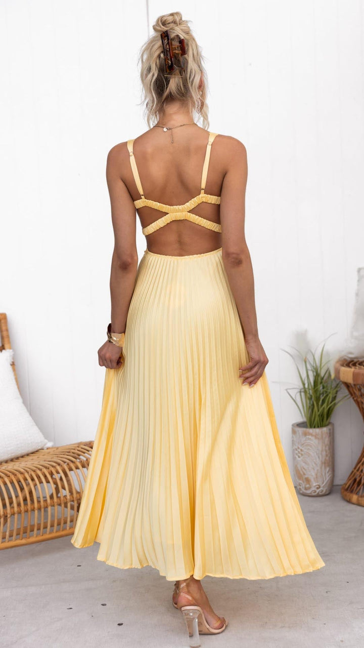 Lydia - Midi Dress with Pleats and V-Neckline