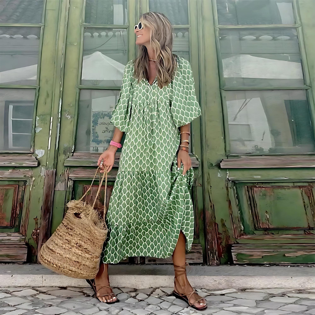 Sharon - Floating Dress with Rose Pattern