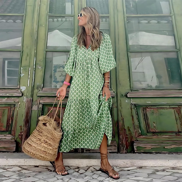 Sharon - Floating Dress with Rose Pattern