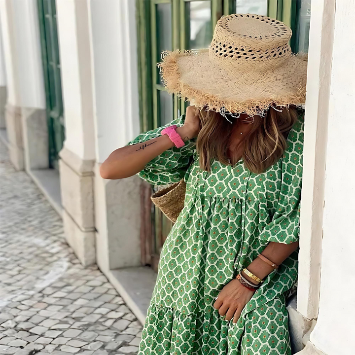 Sharon - Floating Dress with Rose Pattern