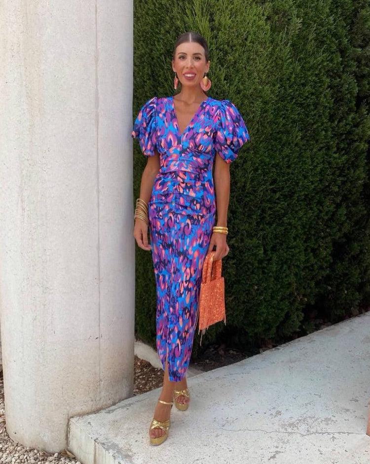 Loren - Vibrant puff sleeve dress