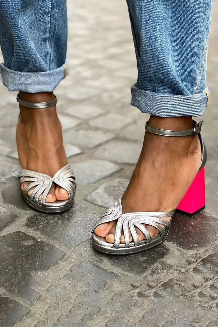 Seraphina | Sparkling Sandals with Thick Heels and Elegant Buckle