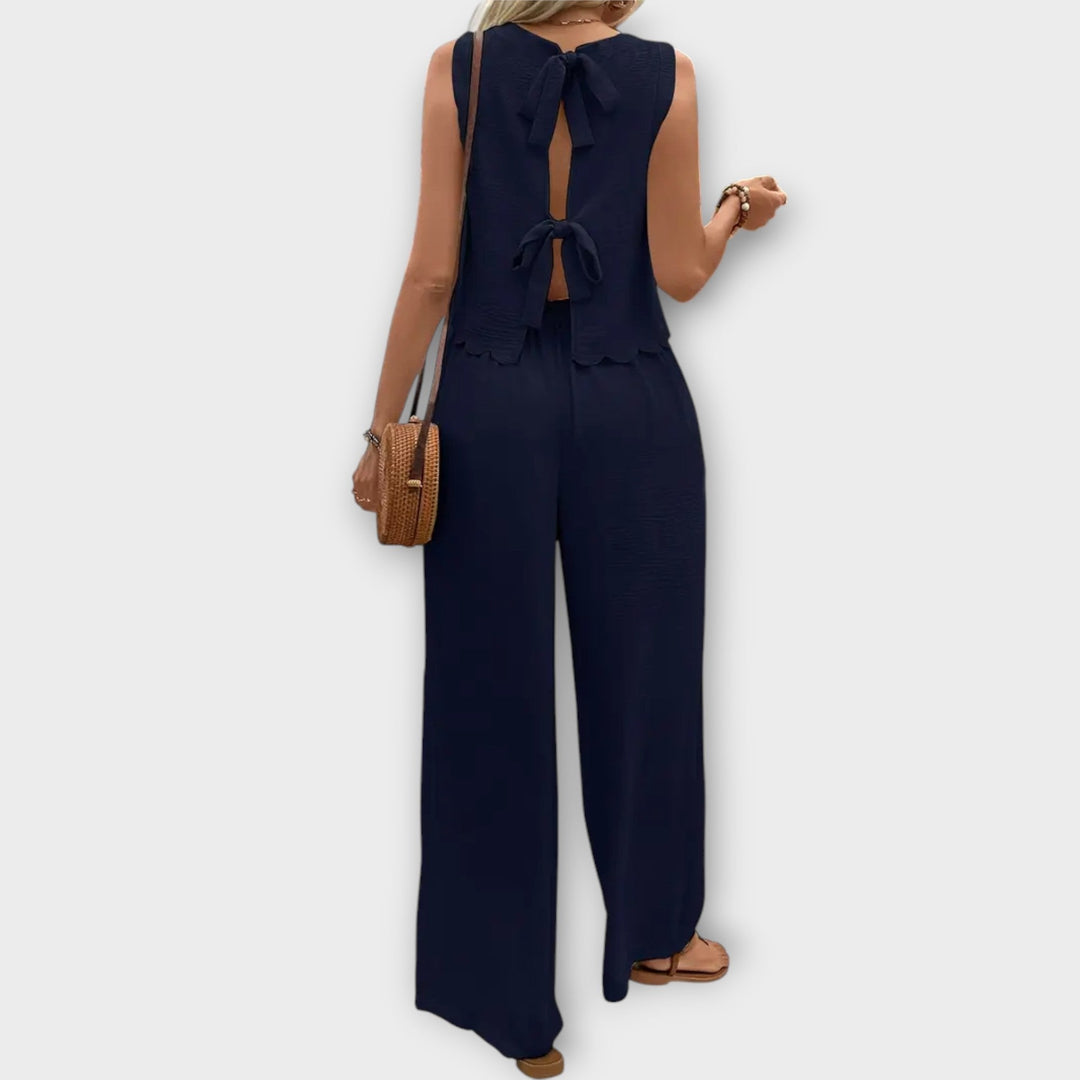 Vest with Petal Trim & Long Trousers