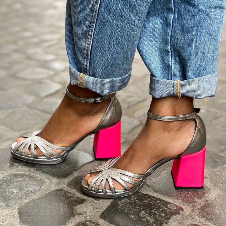 Seraphina | Sparkling Sandals with Thick Heels and Elegant Buckle