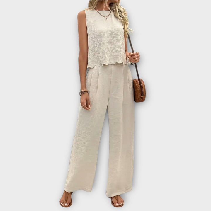 Vest with Petal Trim & Long Trousers