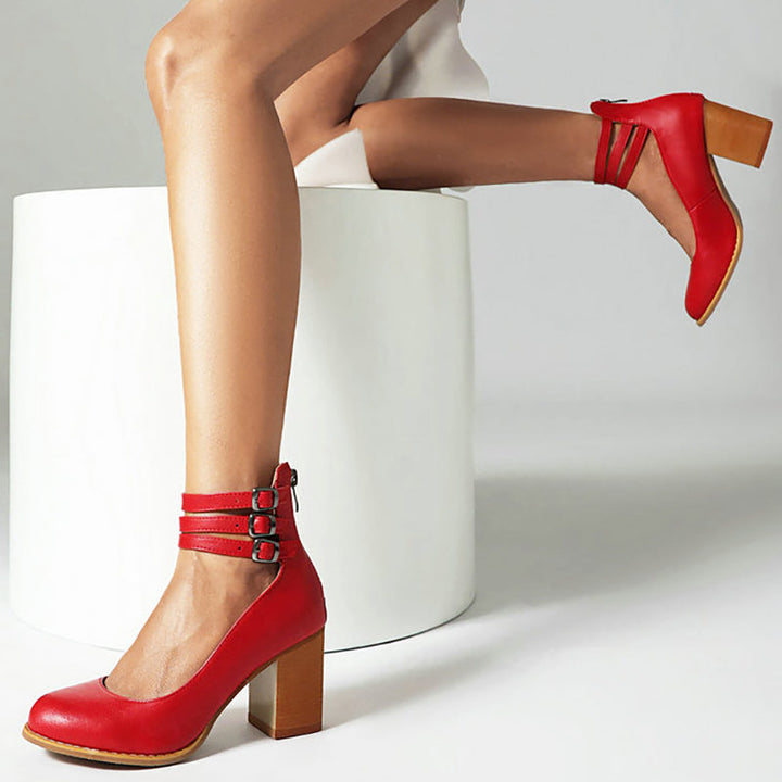 Casilda | Smooth sandals with ankle strap and chunky heel