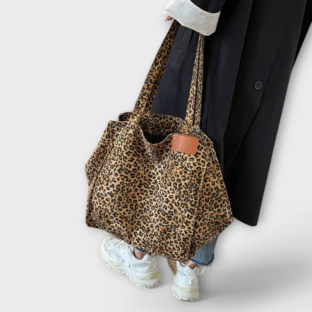 Emma - Elegant Leopard Print Canvas Shoulder Bag