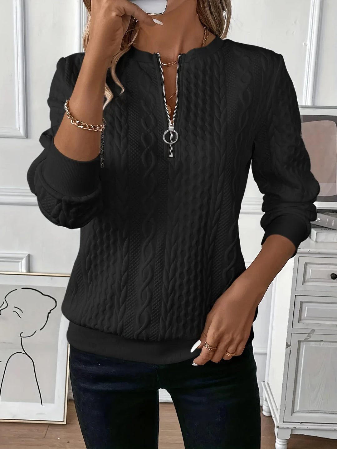 Siera - Textured Quarter Zip Pullover