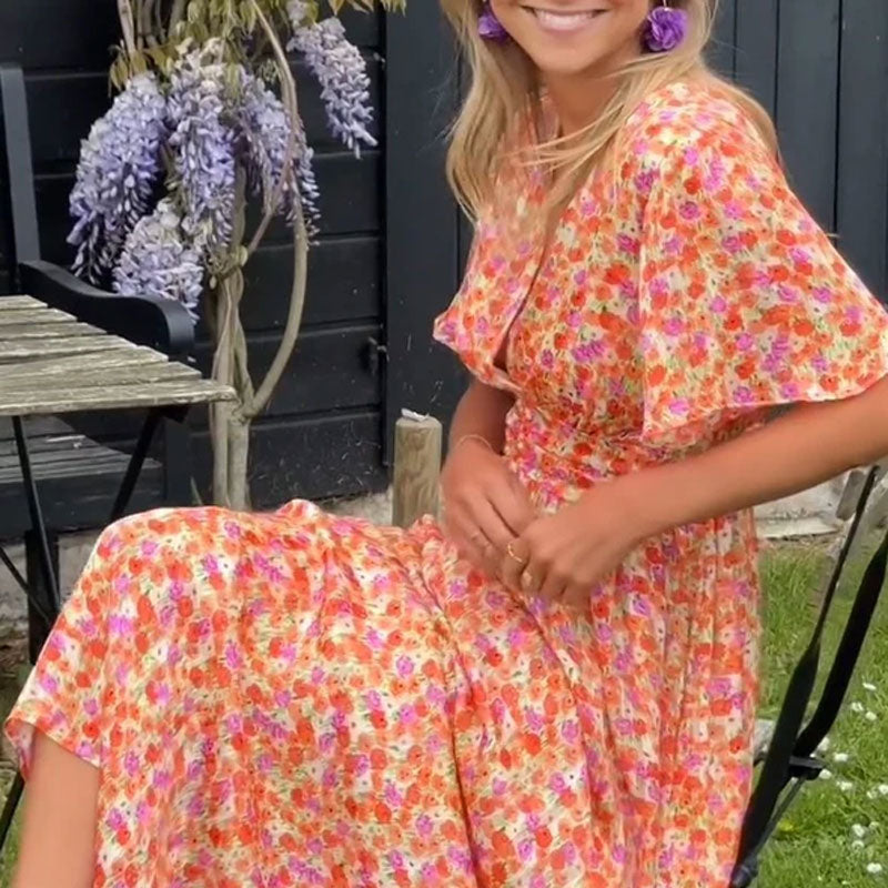 Sara - Floral Maxi Dress with Ruffled Sleeves